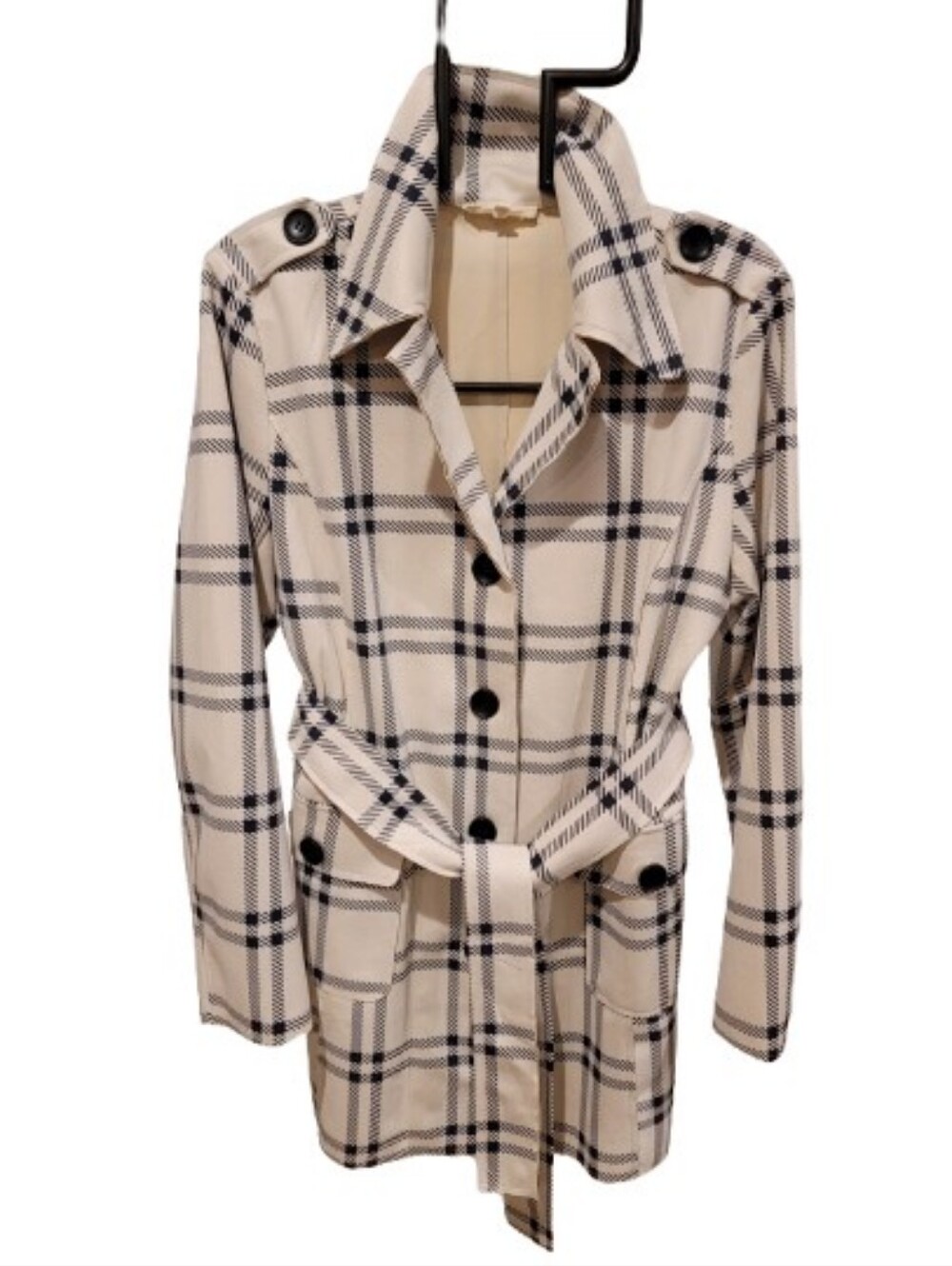 Solitaire Cream Plaid Trench Coat XL - Picture 4 of 14